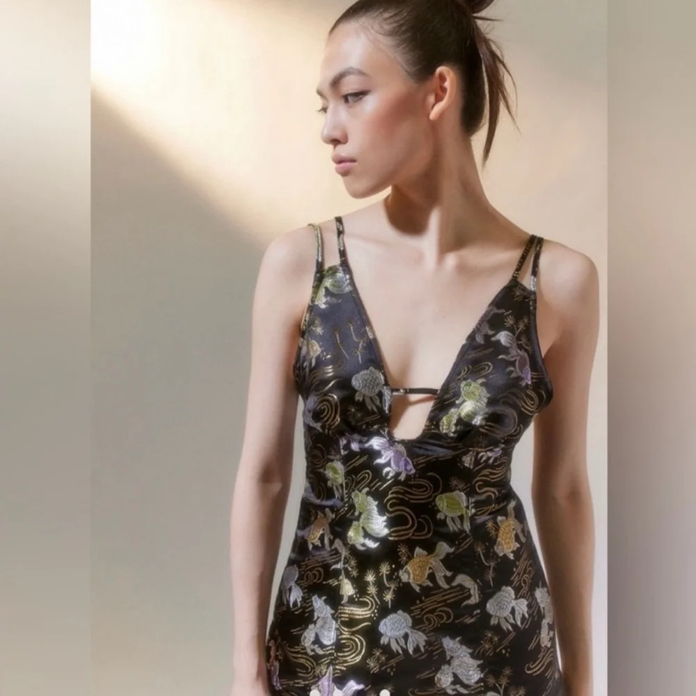 Urban Outfitters | Cassie Satin Strappy Back Black Mini Dress Koi Small New - Picture 5 of 6